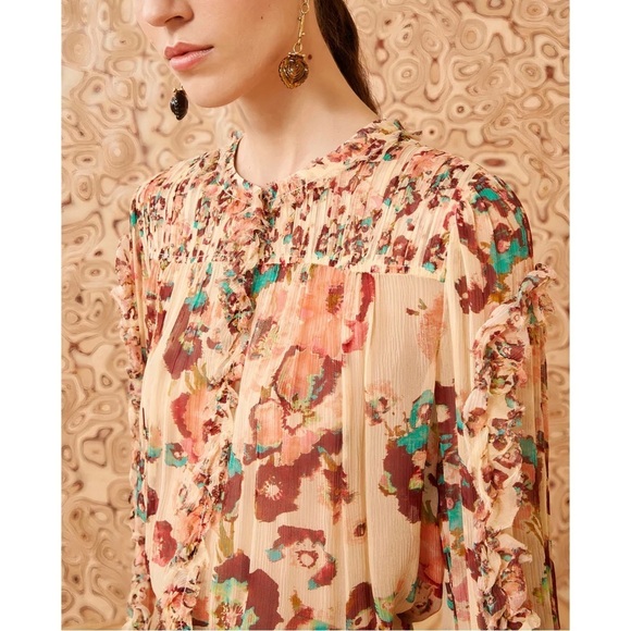 NWT Ulla Johnson Silk Ruffle Long-Sleeve Floral Andi Blouse - Picture 5 of 8